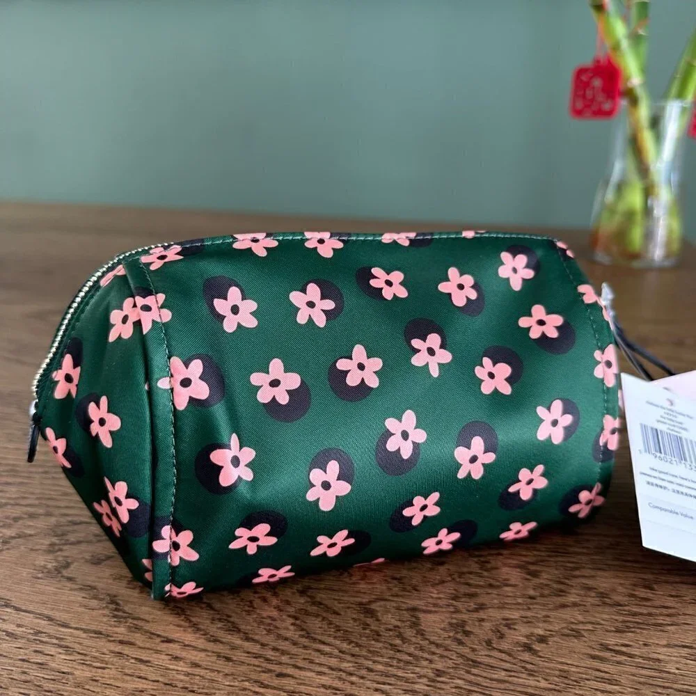 New! Kate Spade Chelsea Nylon Medium Cosmetic Bag -Green Floral